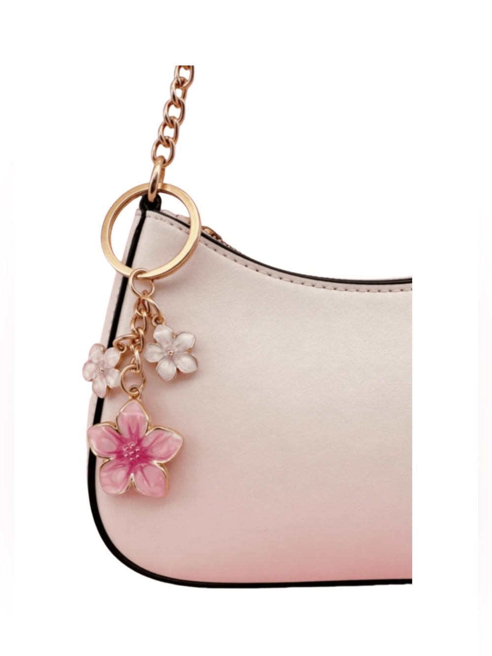Pink Floral Keychain Charm in Gold-tone